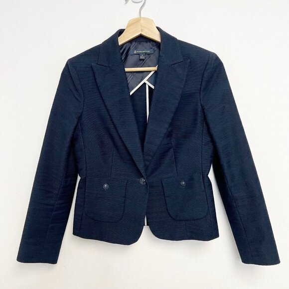 Brooks Brothers Navy Blue Cotton Blend Nautical Blazer Jacket Sz 2 - Picture 1 of 12